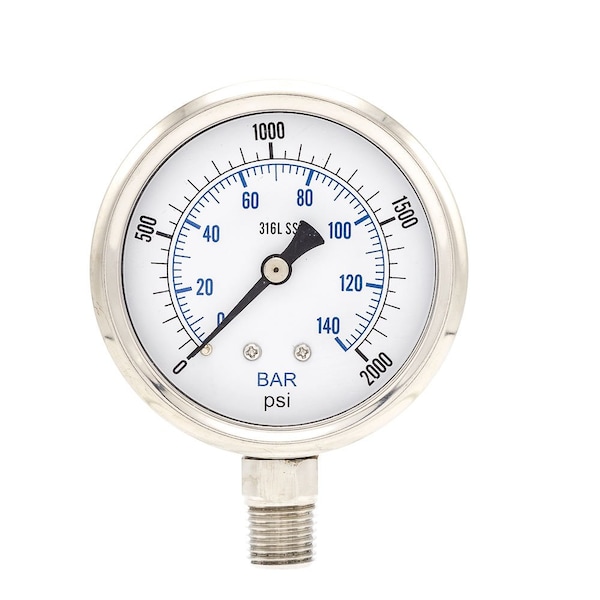 Pic Gauges 2 1/2 in Dial, 1/4 in NPT Male Lower Location, Stainless Steel Case Material PRO-301D-254O-01 - main